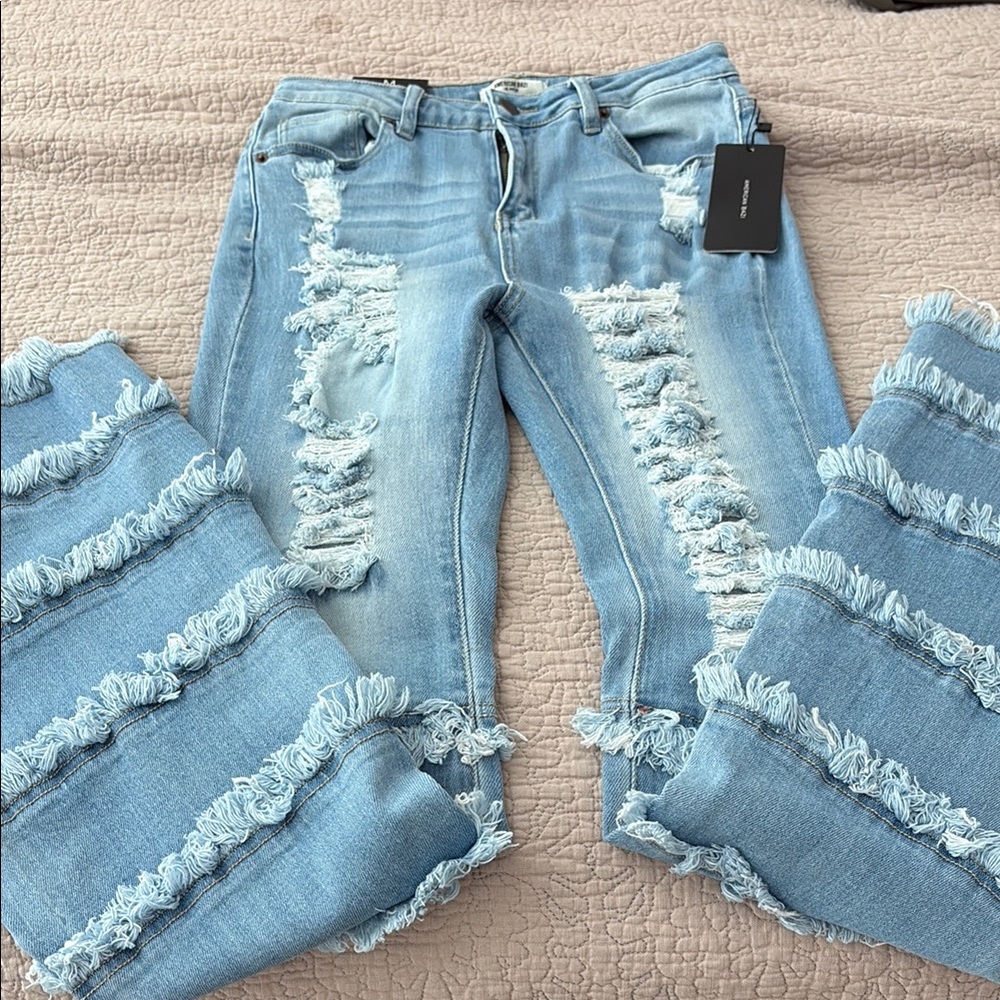 Distressed Light Blue High Rise Layered Jeans - Size M
